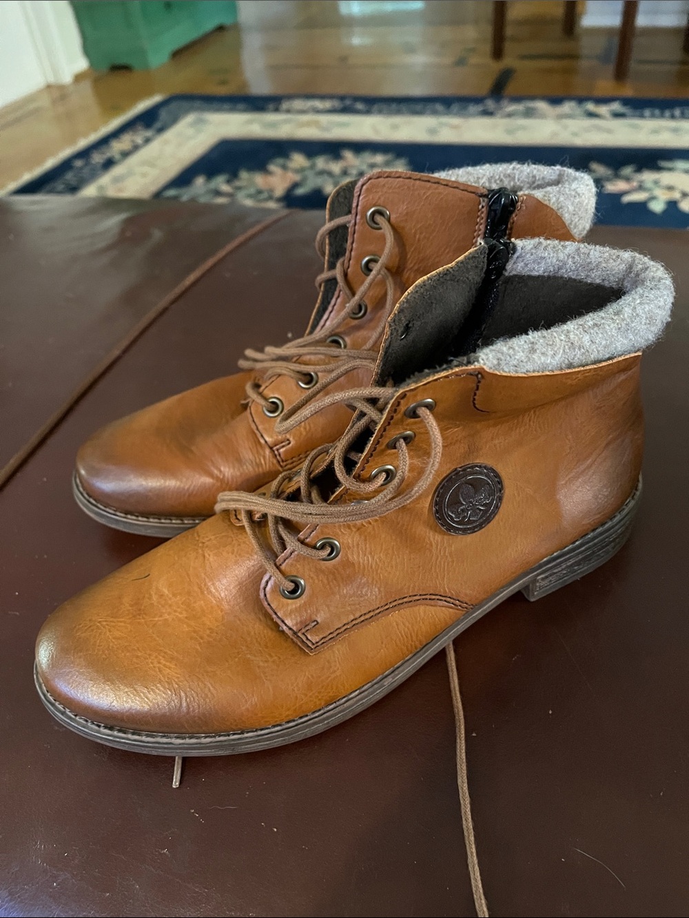 Rieker Women’s Tan Leather Chukka Boots with Gray Lining